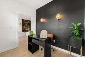 Home 1 Above All Handyman home office remodel with black accent wall and modern lighting at 1498 Murphy Ave, Atlanta, GA.