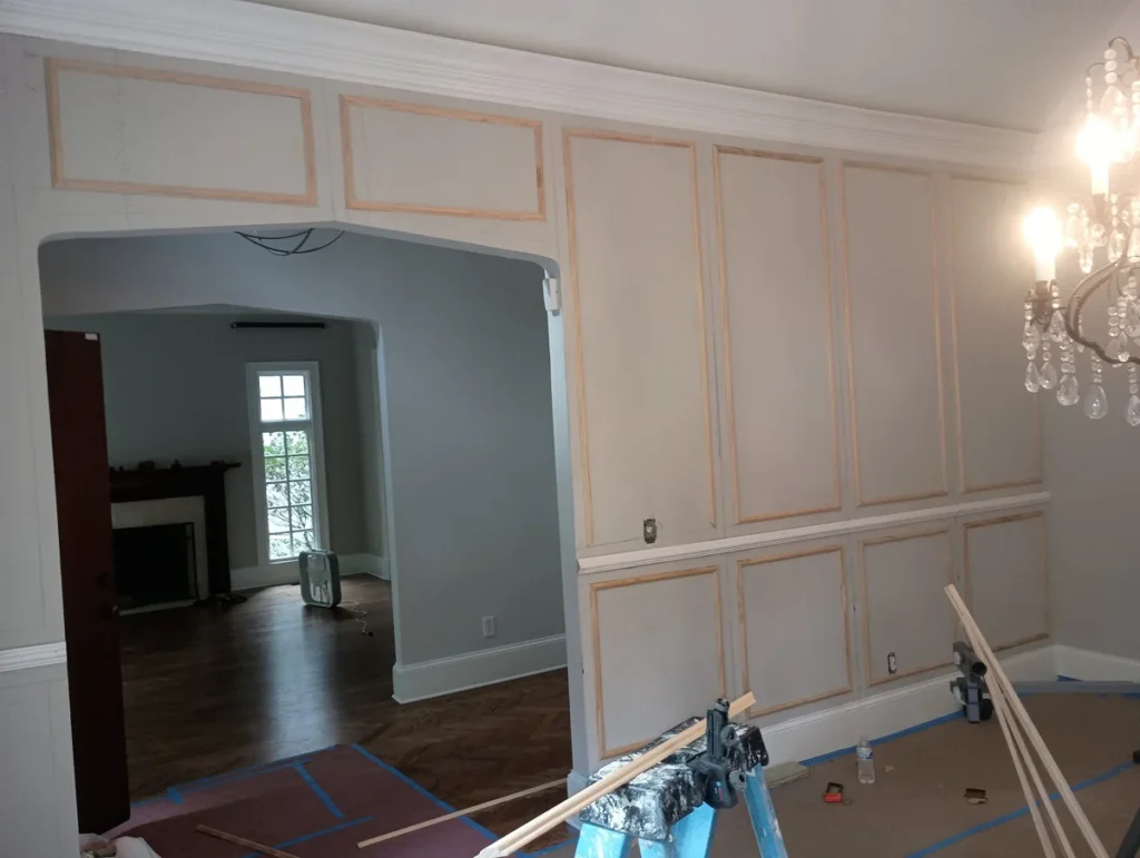 Handyman Buckhead GA | Premium Home Repair & Renovation – Above All Handyman 1 Trim carpentry by Handyman Buckhead – Above All Handyman completed detailed wall panel and molding installation at 41 Habersham Cove Dr, Atlanta, Georgia.